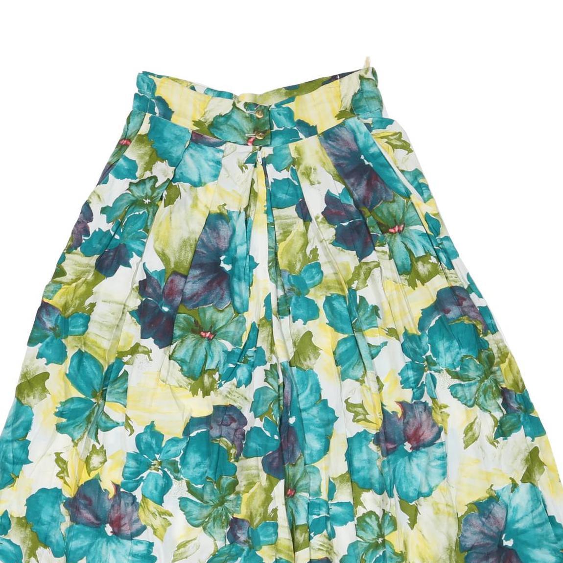 BRIGITTE BOTH Womens Polyester Blend Blue & Green Floral Loose Wide-Leg Trousers