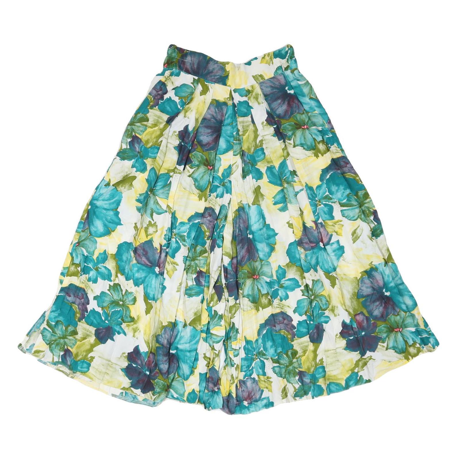 BRIGITTE BOTH Womens Polyester Blend Blue & Green Floral Loose Wide-Leg Trousers