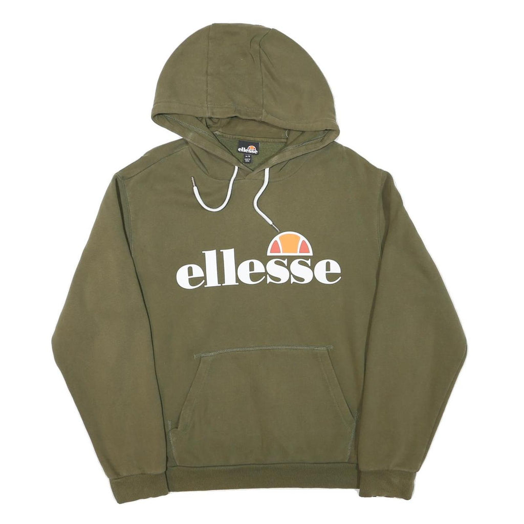 ELLESSE Womens Green Cotton Blend Pullover Hoodie UK 14 Logo Sweatshirt