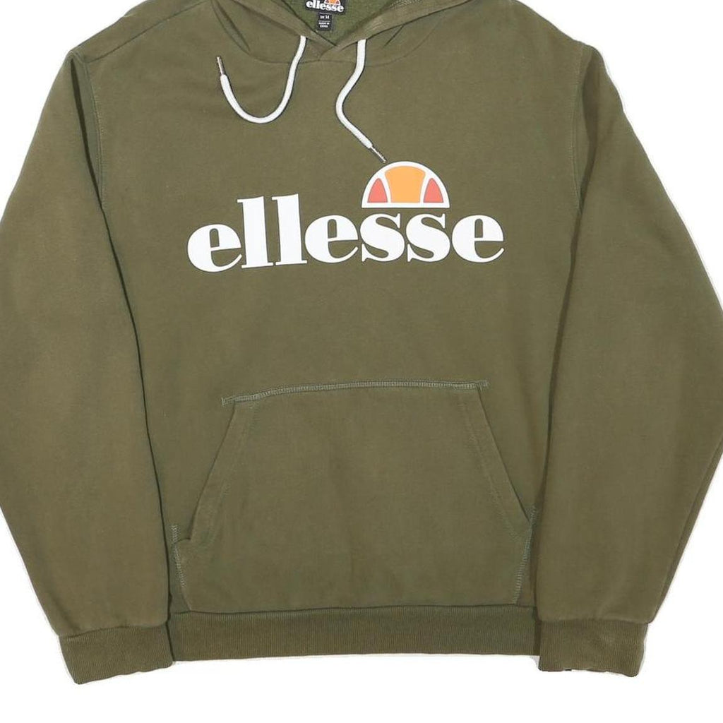 ELLESSE Womens Green Cotton Blend Pullover Hoodie UK 14 Logo Sweatshirt