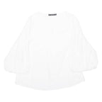 ZARA Womens Blouse White V-Neck Puff Sleeve Viscose M