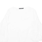 ZARA Womens Blouse White V-Neck Puff Sleeve Viscose M
