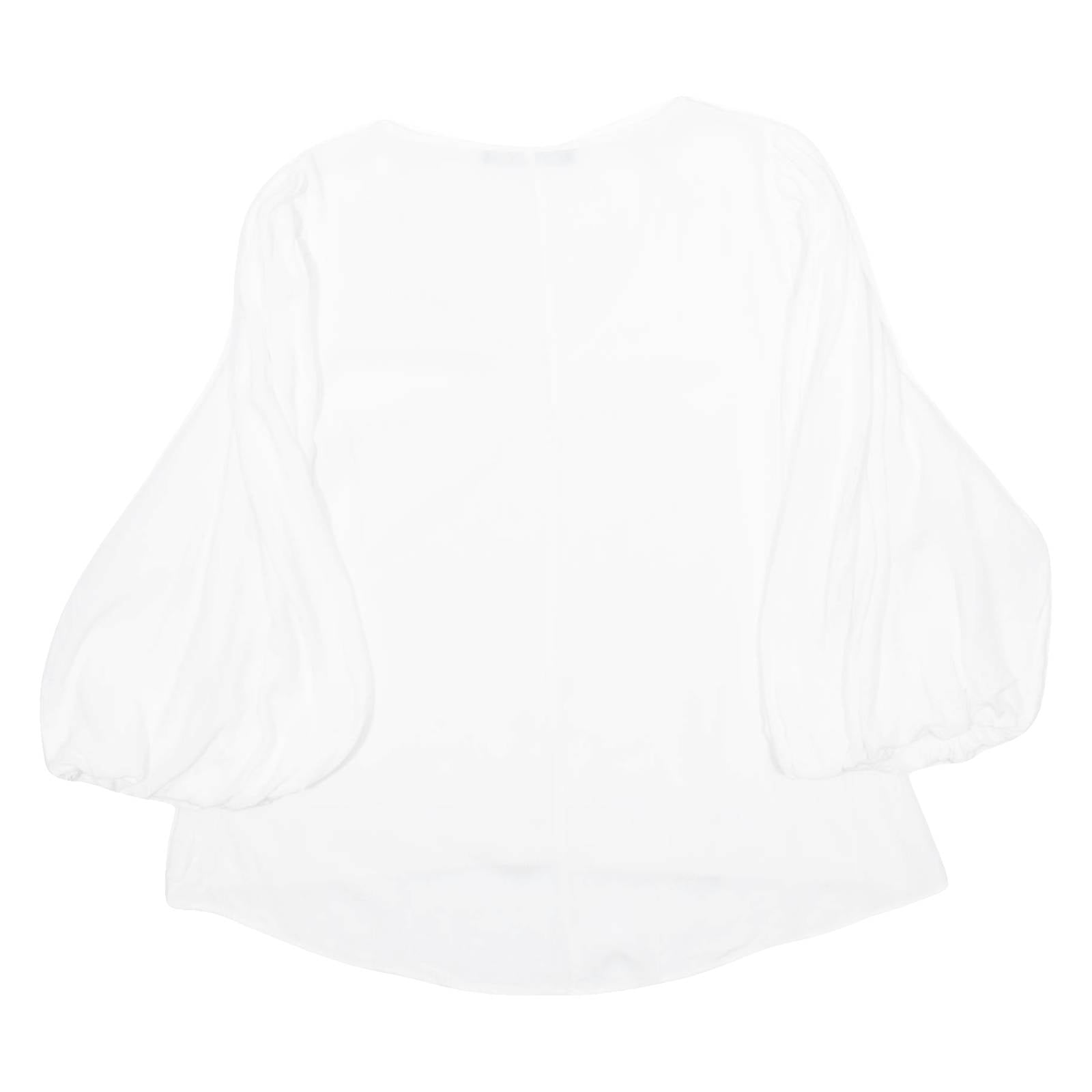 ZARA Womens Blouse White V-Neck Puff Sleeve Viscose M