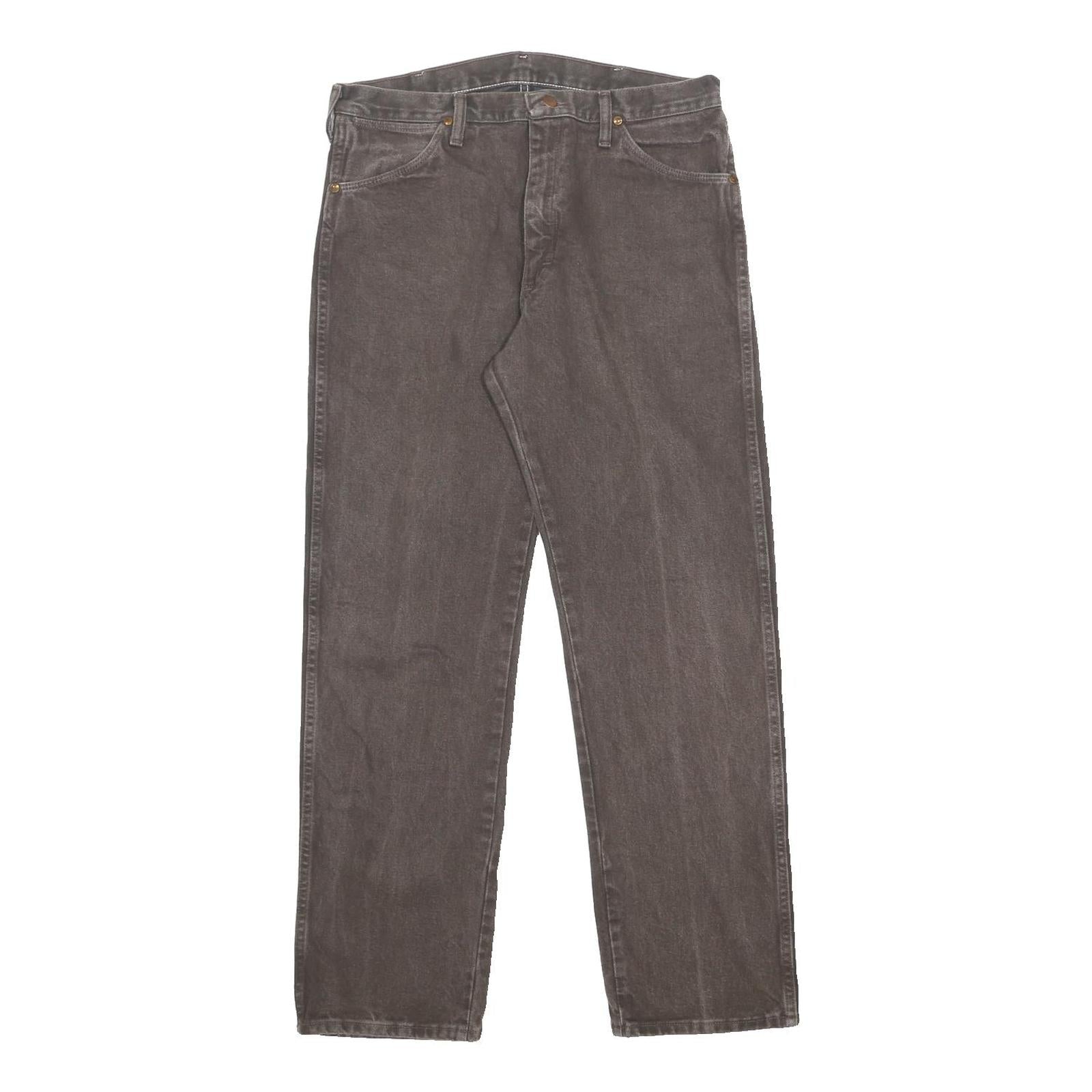 WRANGLER Mens Regular Fit Cotton Jeans Grey W34 L32 Classic Zip Closure