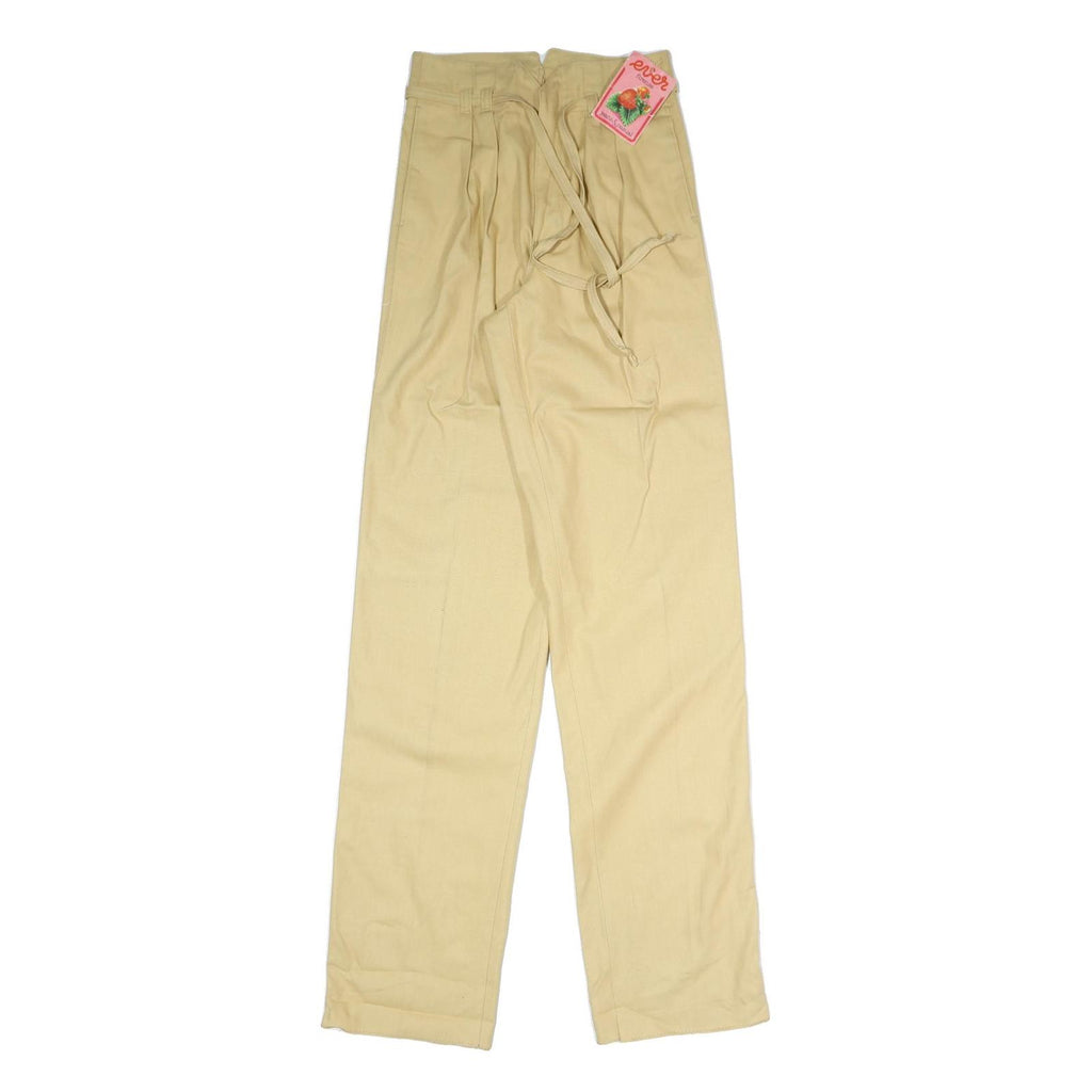 CLARK Womens Cotton Blend Beige Relaxed Straight Trousers W25 L37 Zip Casual