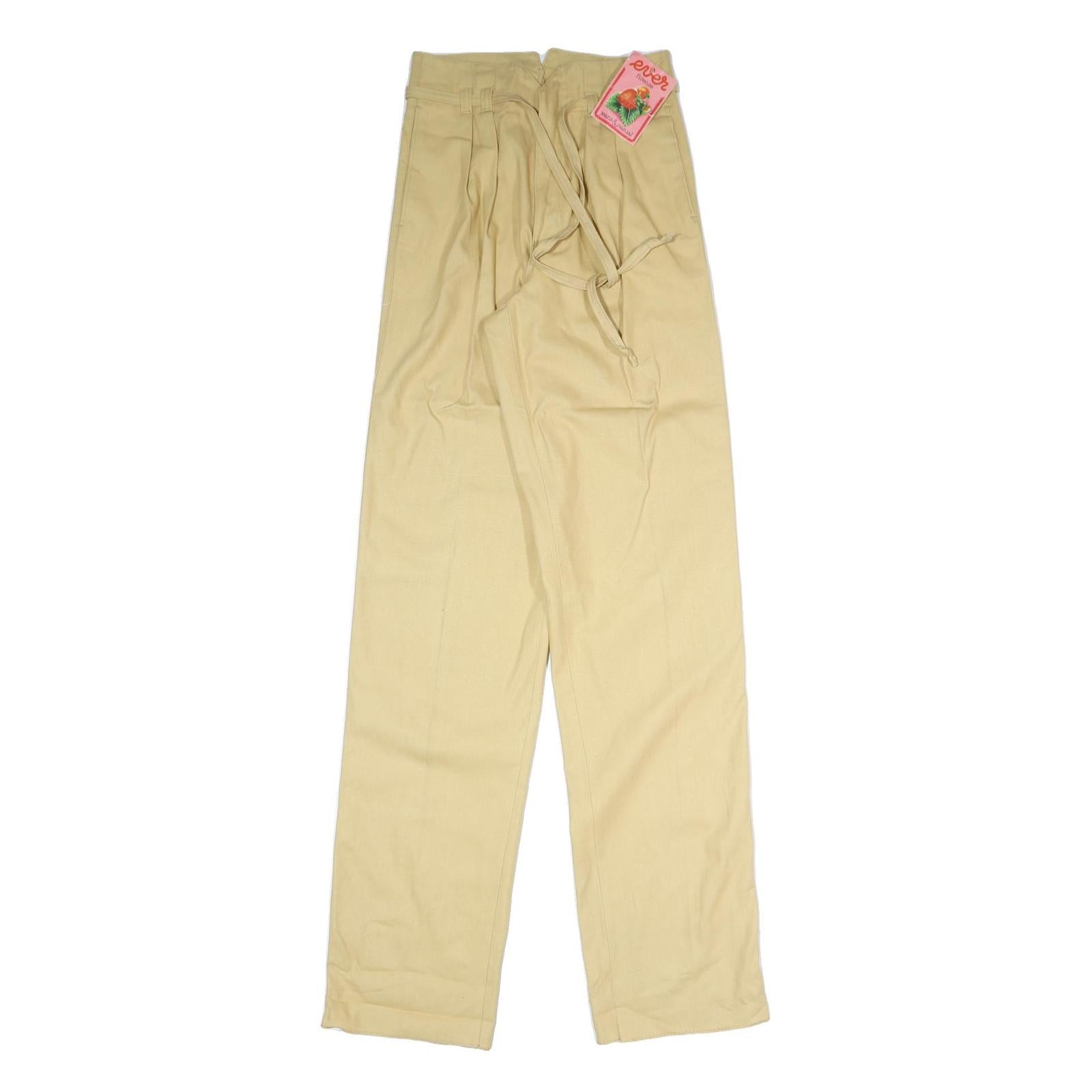 CLARK Womens Cotton Blend Beige Relaxed Straight Trousers W25 L37 Zip Casual