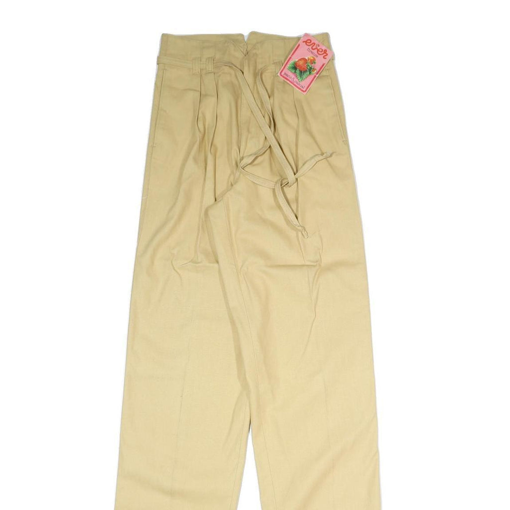 CLARK Womens Cotton Blend Beige Relaxed Straight Trousers W25 L37 Zip Casual