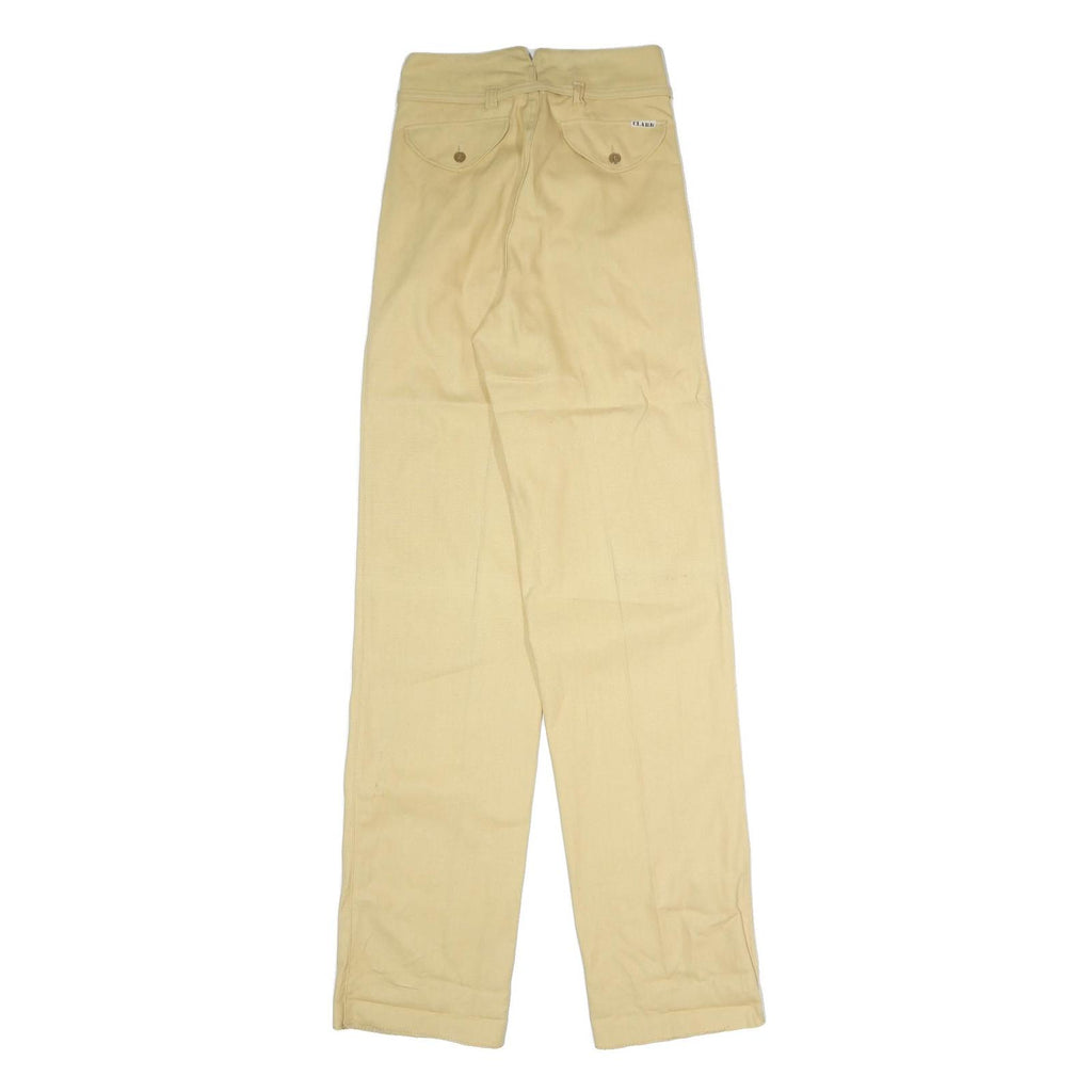 CLARK Womens Cotton Blend Beige Relaxed Straight Trousers W25 L37 Zip Casual