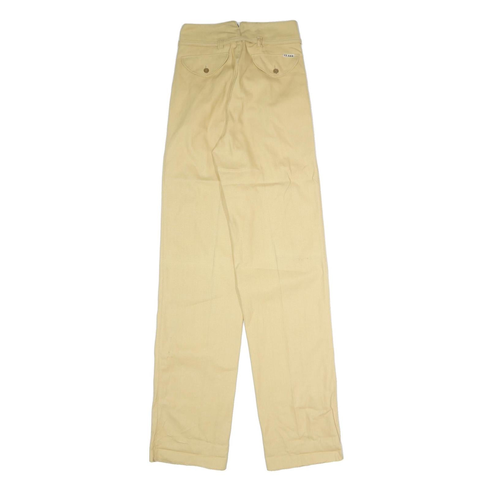 CLARK Womens Cotton Blend Beige Relaxed Straight Trousers W25 L37 Zip Casual