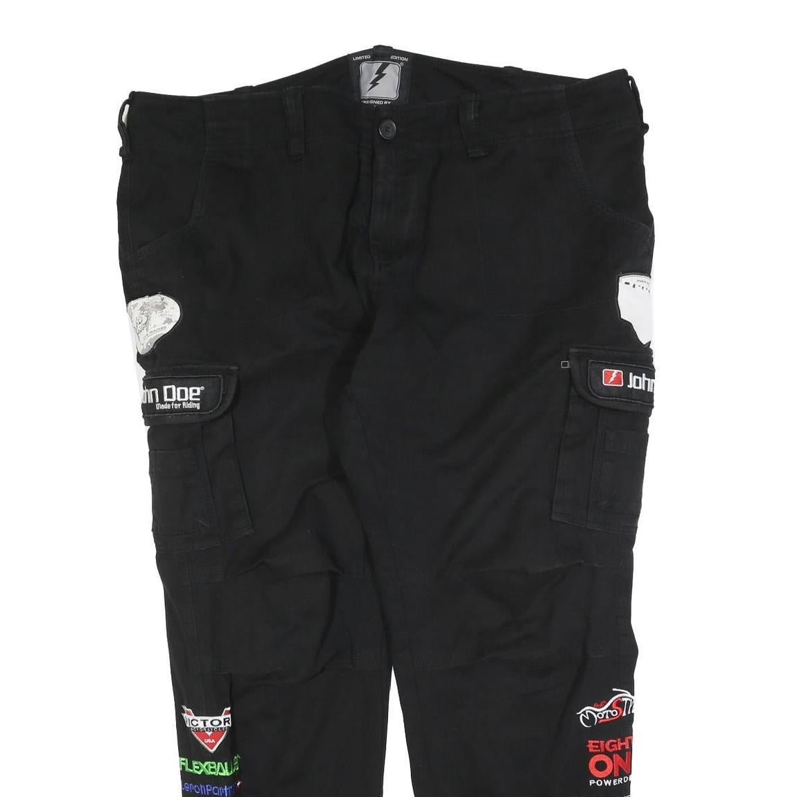 JOHN DOE Mens Cotton Blend Black Regular Cargo Trousers W42 L32 Embroidery