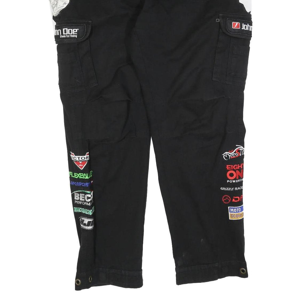 JOHN DOE Mens Cotton Blend Black Regular Cargo Trousers W42 L32 Embroidery