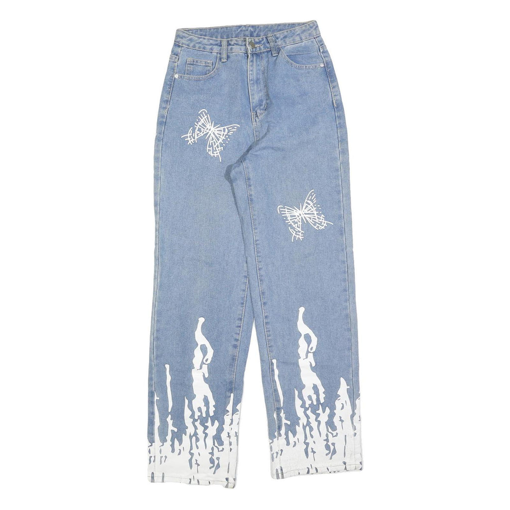 Womens Blue Cotton Blend Regular Fit Straight Leg Light Denim Jeans W26 L30