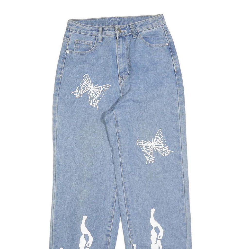 Womens Blue Cotton Blend Regular Fit Straight Leg Light Denim Jeans W26 L30