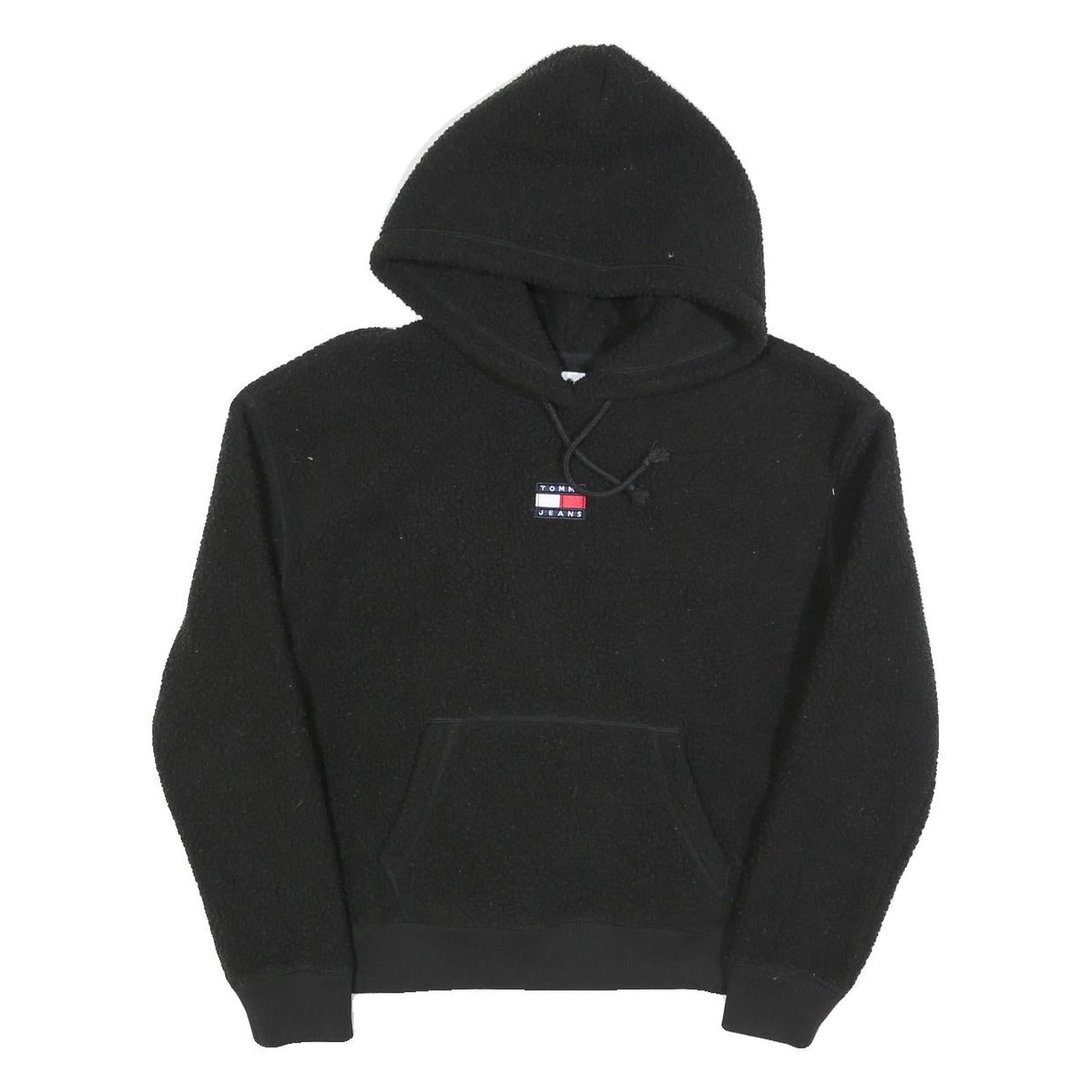 TOMMY JEANS Womens Black Hoodie XS Polyester Blend Casual Warm Hooded Sweatshirt