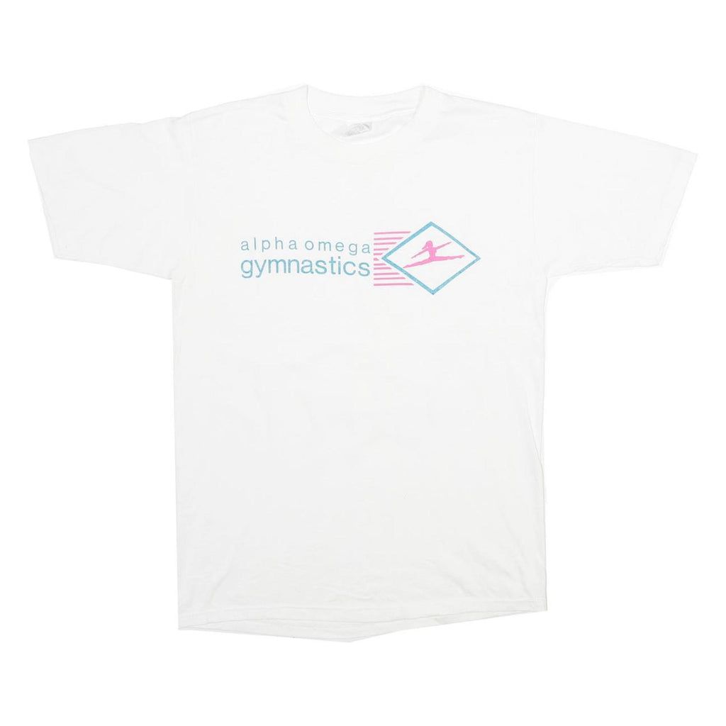 MILLER Mens White Alpha Omega Gymnastics Graphic T-Shirt L Short Sleeve Crew