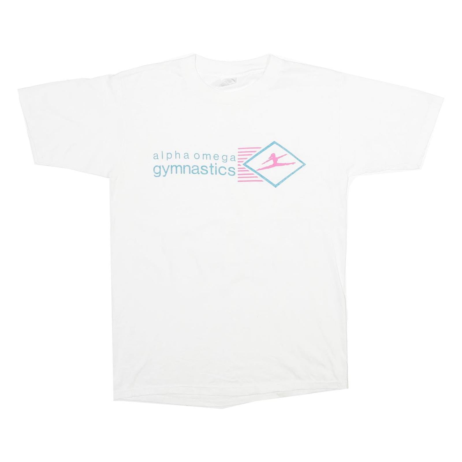 MILLER Mens White Alpha Omega Gymnastics Graphic T-Shirt L Short Sleeve Crew