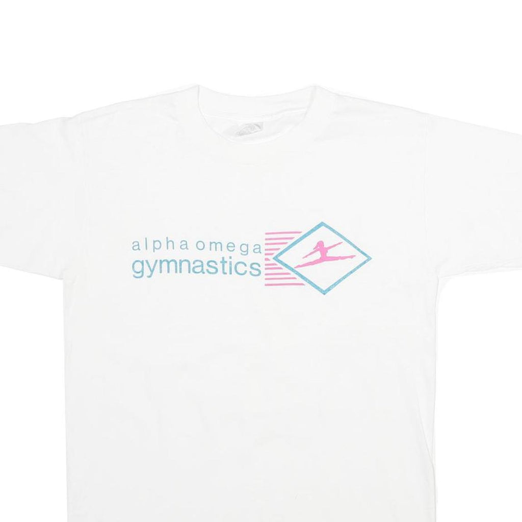 MILLER Mens White Alpha Omega Gymnastics Graphic T-Shirt L Short Sleeve Crew