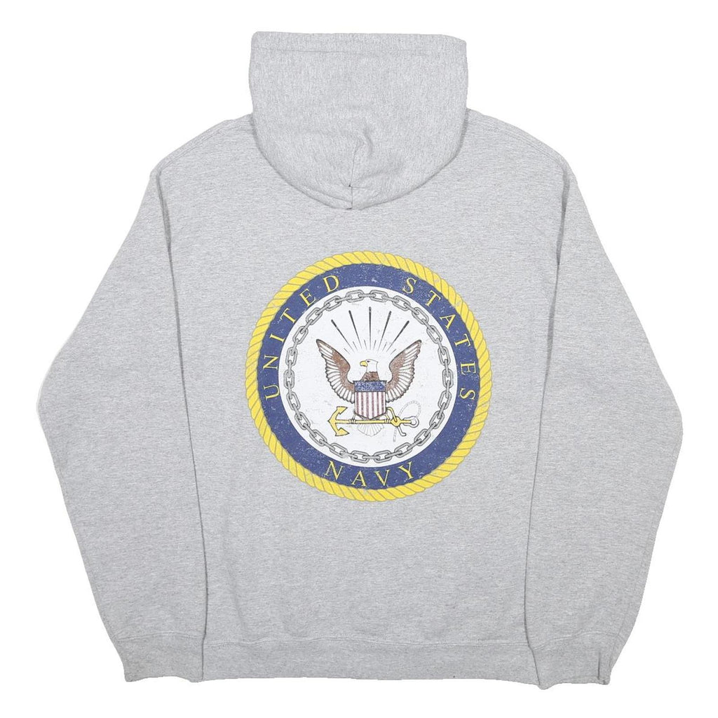 TEE AND CAKE Womens Grey U.S. Navy Printed Pullover Hoodie S Casual