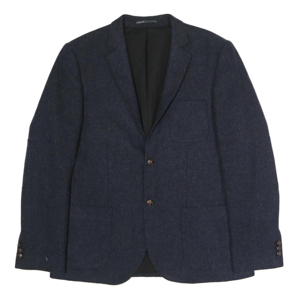 RIVER ISLAND Mens Navy Blue Wool Blazer XL Woven Button Jacket Classic Fit