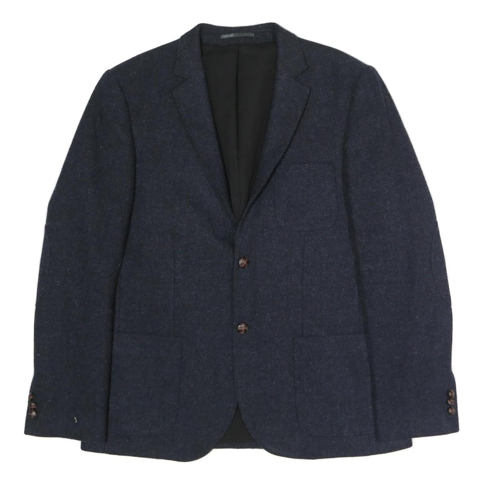 RIVER ISLAND Mens Navy Blue Wool Blazer XL Woven Button Jacket Classic Fit