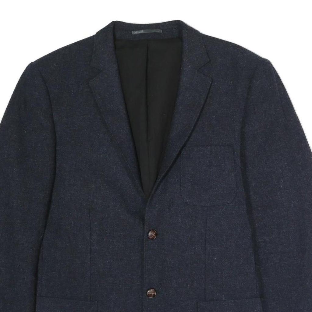 RIVER ISLAND Mens Navy Blue Wool Blazer XL Woven Button Jacket Classic Fit