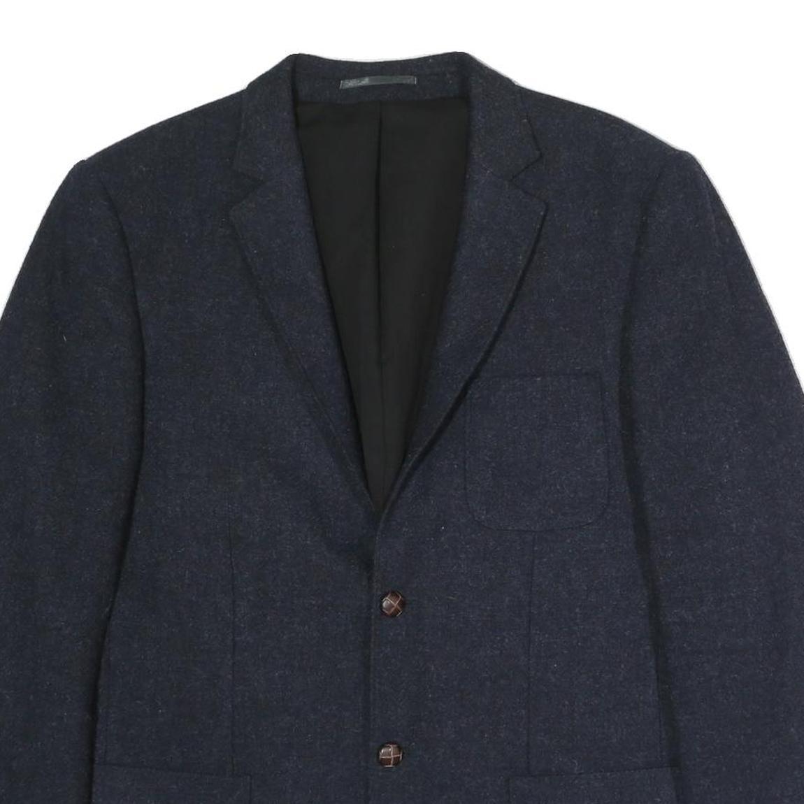 RIVER ISLAND Mens Navy Blue Wool Blazer XL Woven Button Jacket Classic Fit
