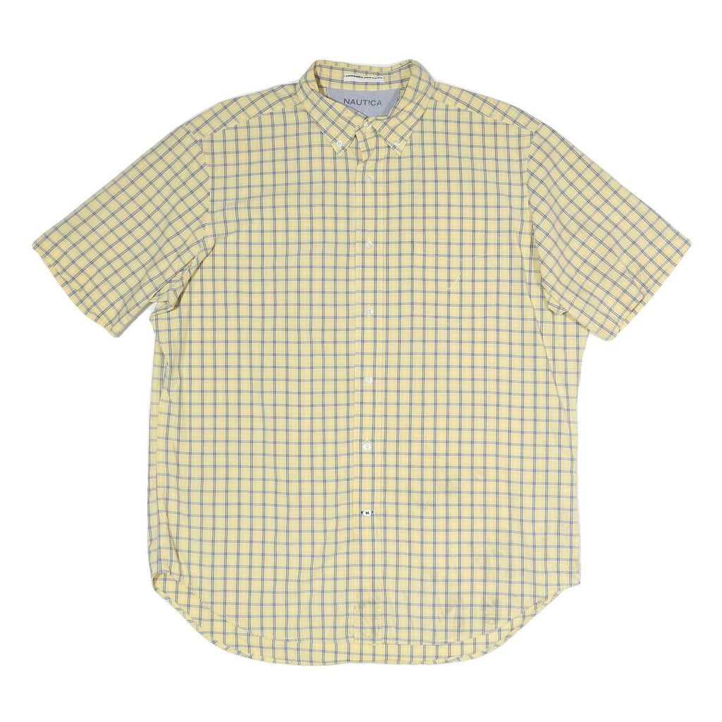 NAUTICA Mens Yellow & Blue Check Shirt L Button-Down Casual Cotton Blend