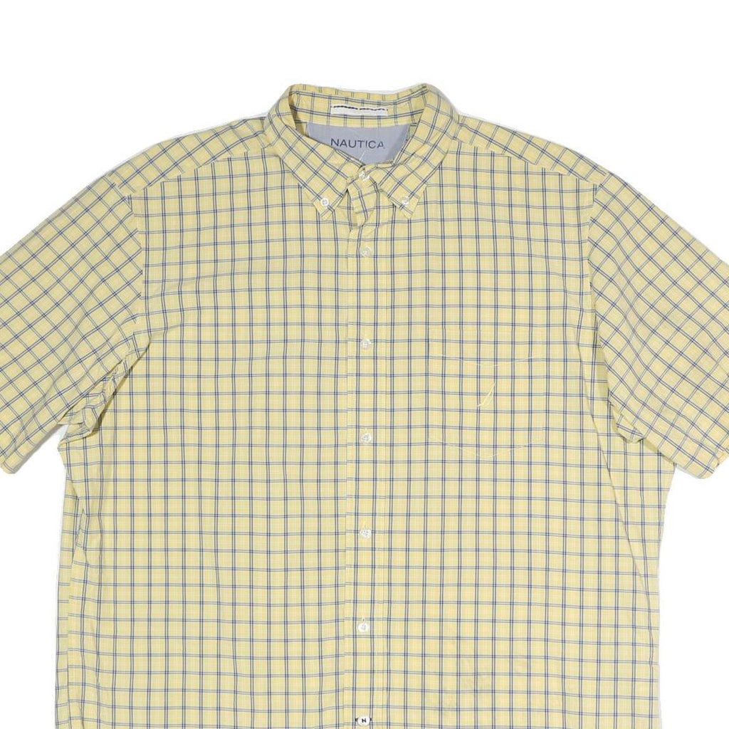 NAUTICA Mens Yellow & Blue Check Shirt L Button-Down Casual Cotton Blend