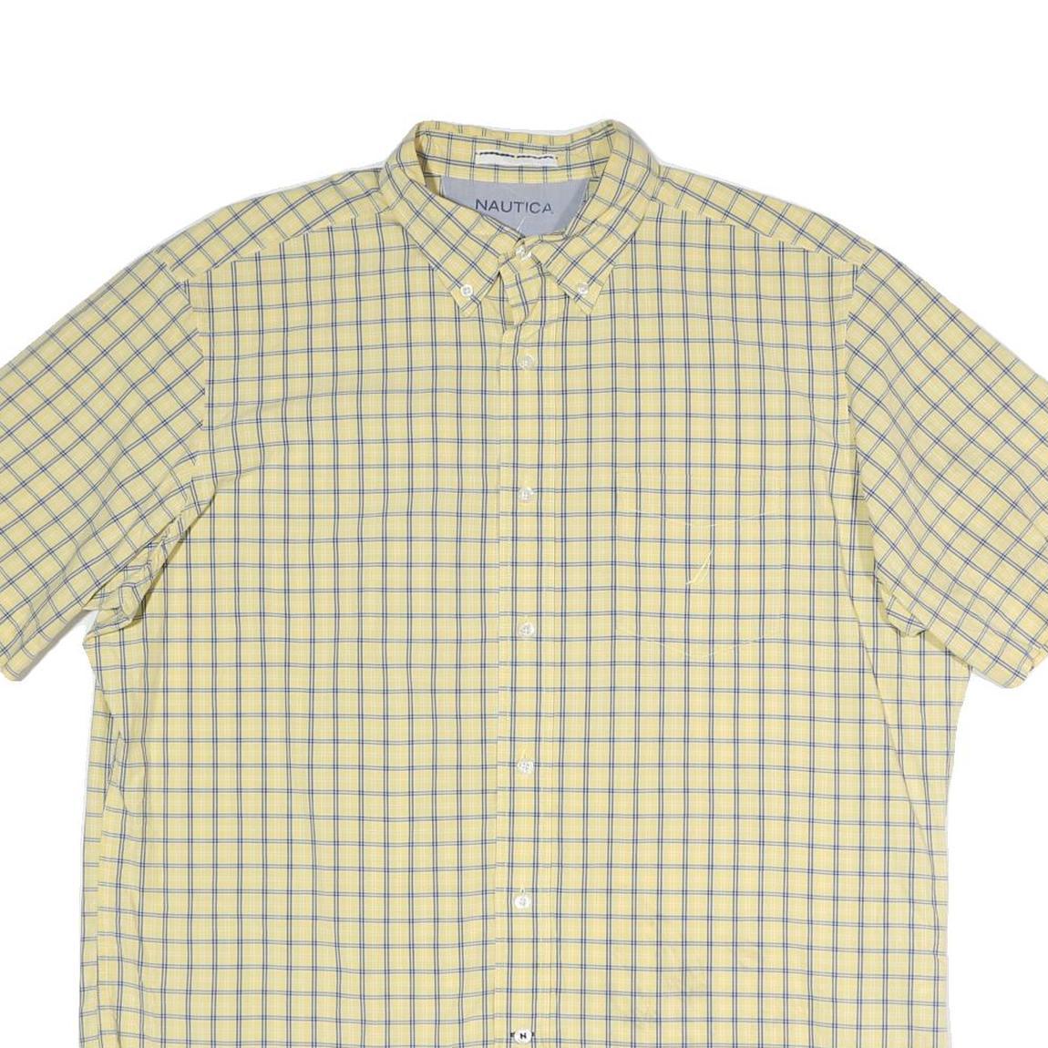 NAUTICA Mens Yellow & Blue Check Shirt L Button-Down Casual Cotton Blend