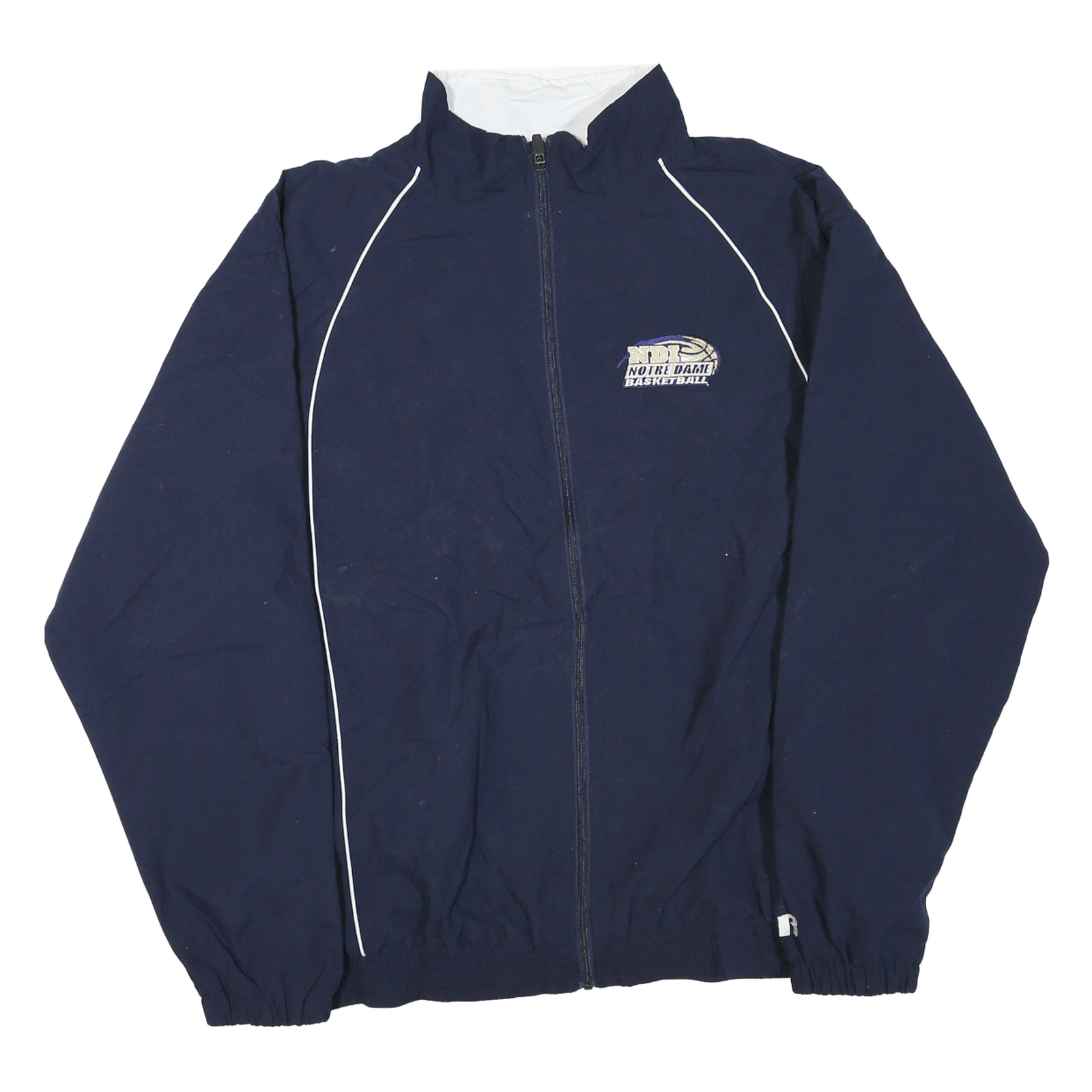 RUSSELL ATHLETIC Mens Navy Blue Notre Dame Basketball Track Zip Jacket L