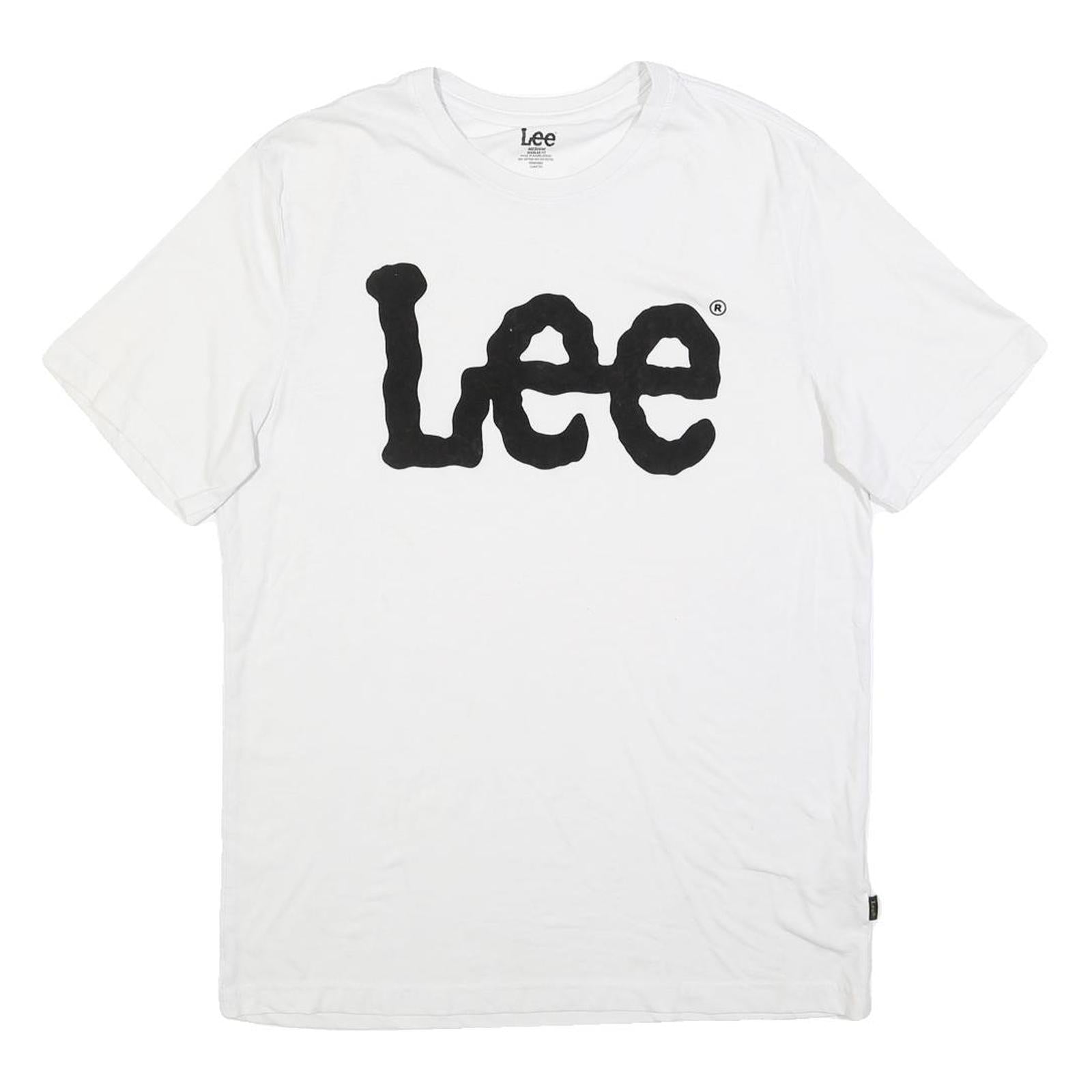 LEE Mens White T-Shirt M Short Sleeve Crew Neck Cotton Blend Logo Graphic
