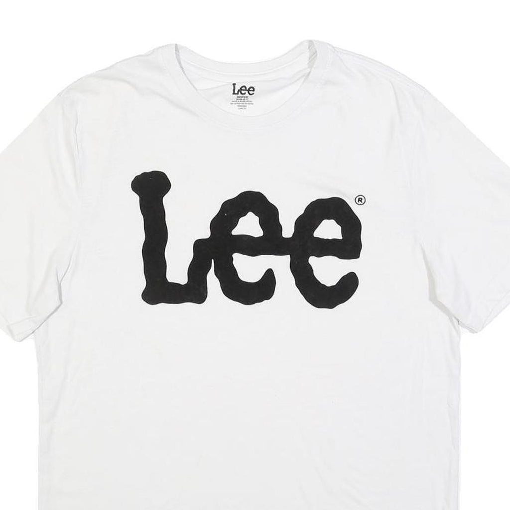 LEE Mens White T-Shirt M Short Sleeve Crew Neck Cotton Blend Logo Graphic