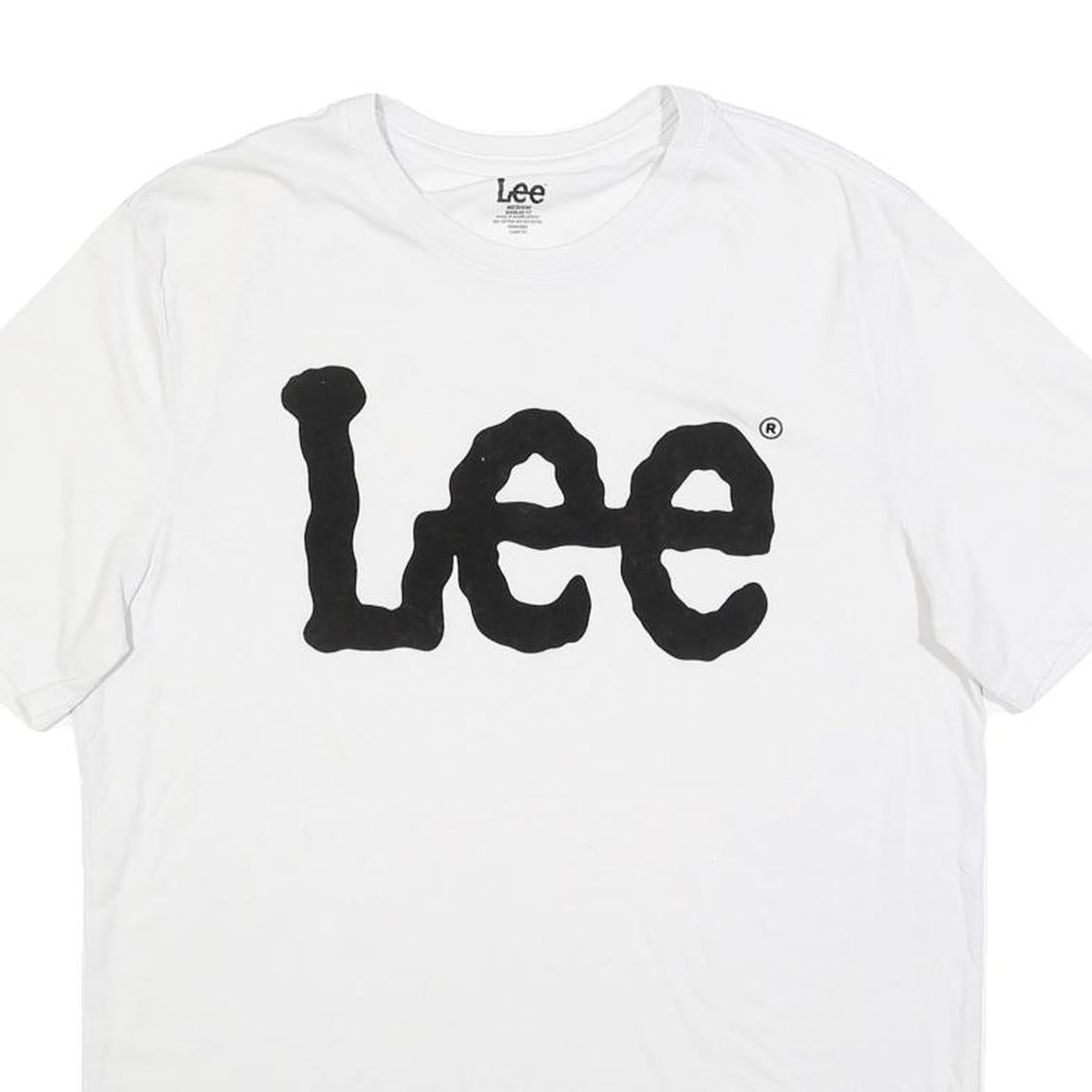 LEE Mens White T-Shirt M Short Sleeve Crew Neck Cotton Blend Logo Graphic
