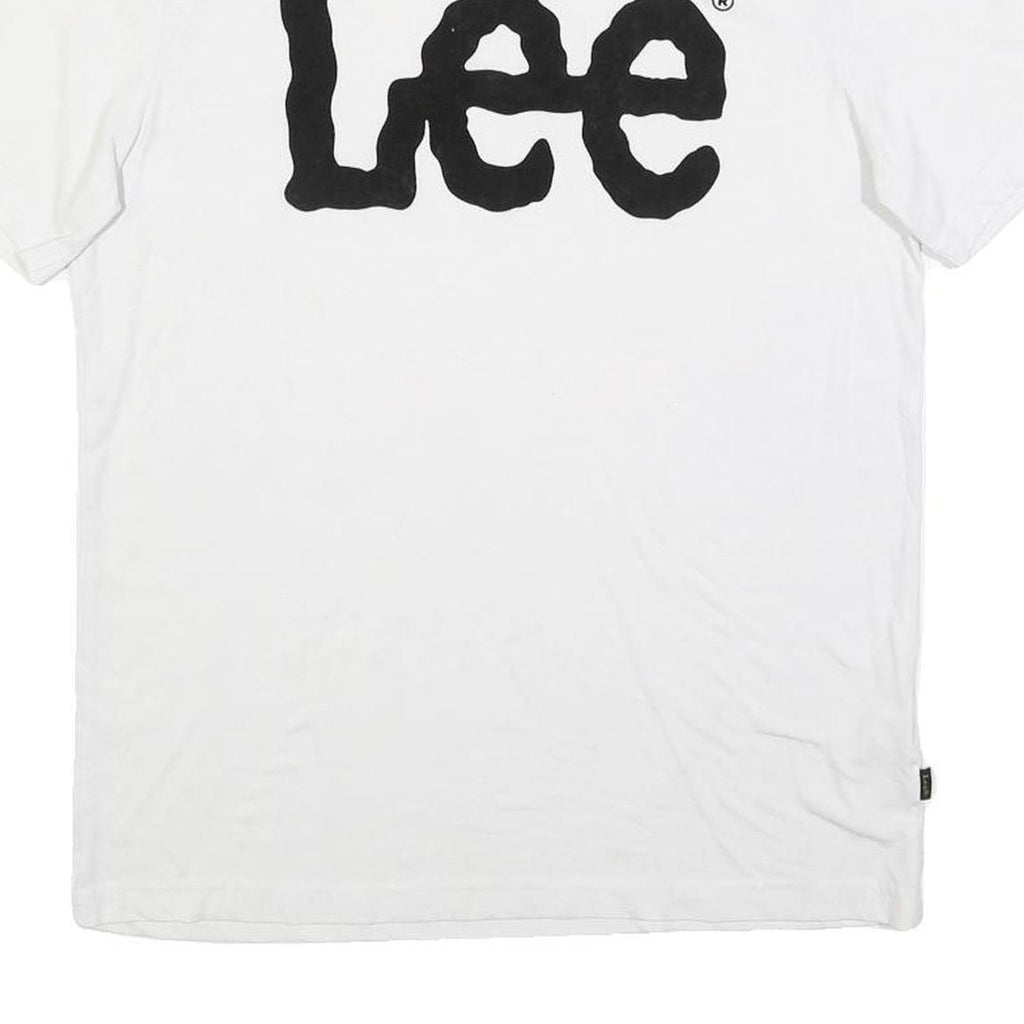 LEE Mens White T-Shirt M Short Sleeve Crew Neck Cotton Blend Logo Graphic