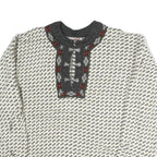 BERGENS Womens Cream & Grey Patterned Wool Jumper Round Neck Basic Knit L