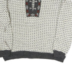 BERGENS Womens Cream & Grey Patterned Wool Jumper Round Neck Basic Knit L