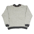 BERGENS Womens Cream & Grey Patterned Wool Jumper Round Neck Basic Knit L