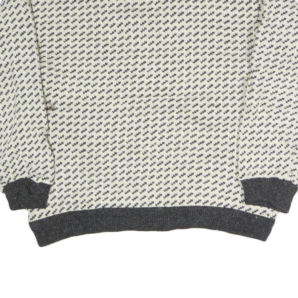 BERGENS Womens Cream & Grey Patterned Wool Jumper Round Neck Basic Knit L