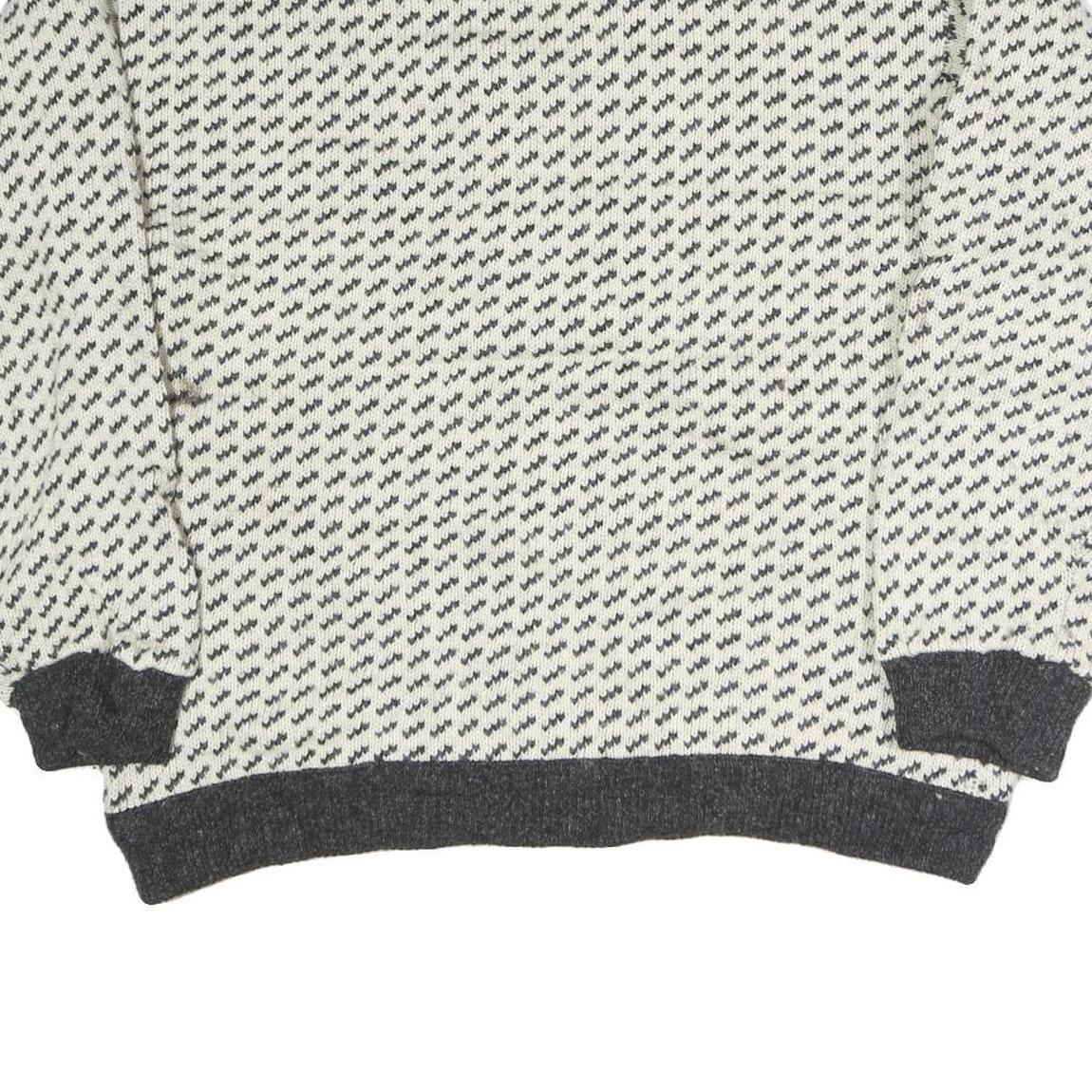 BERGENS Womens Cream & Grey Patterned Wool Jumper Round Neck Basic Knit L