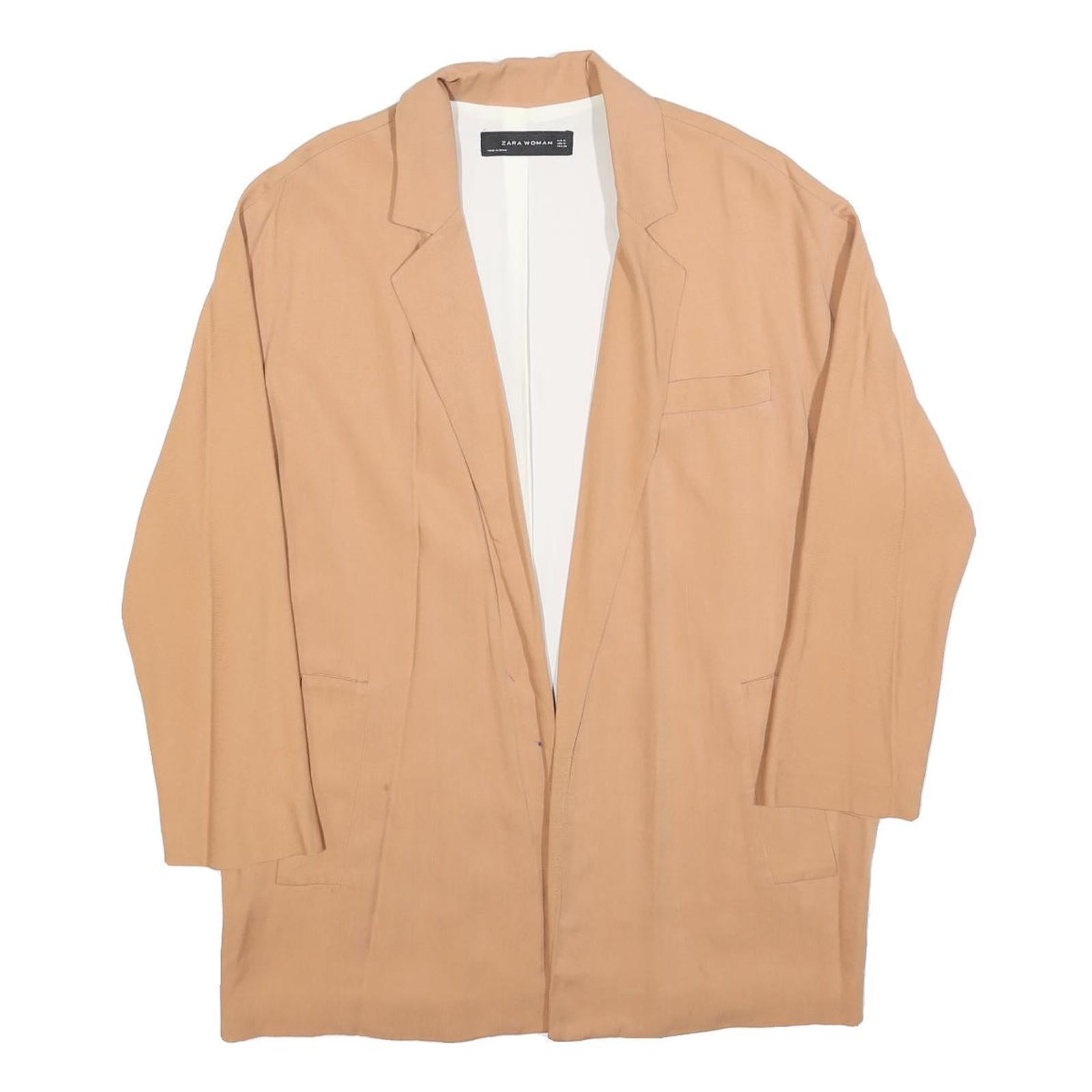 ZARA WOMAN Womens Beige Oversized Jacket S Polyester Blend Plain Lightweight