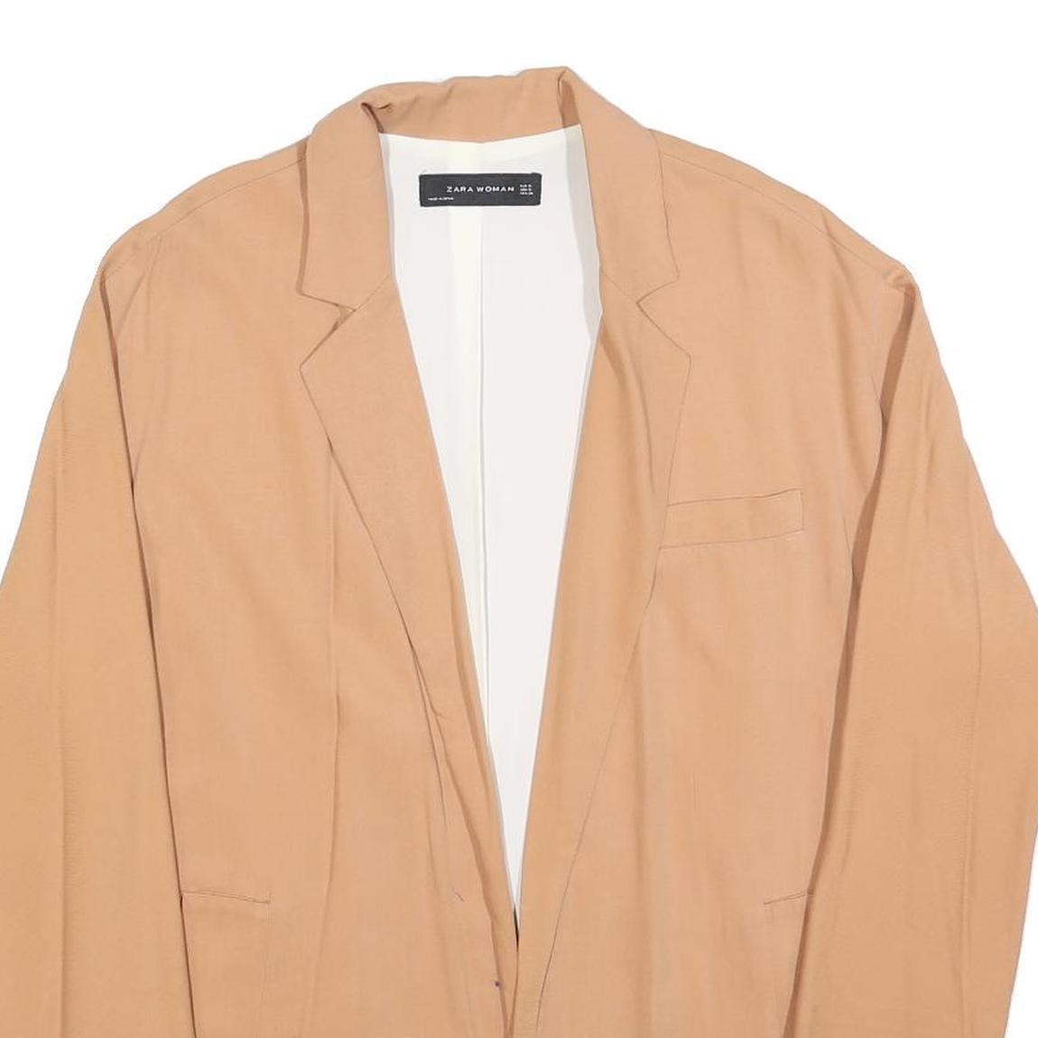 ZARA WOMAN Womens Beige Oversized Jacket S Polyester Blend Plain Lightweight