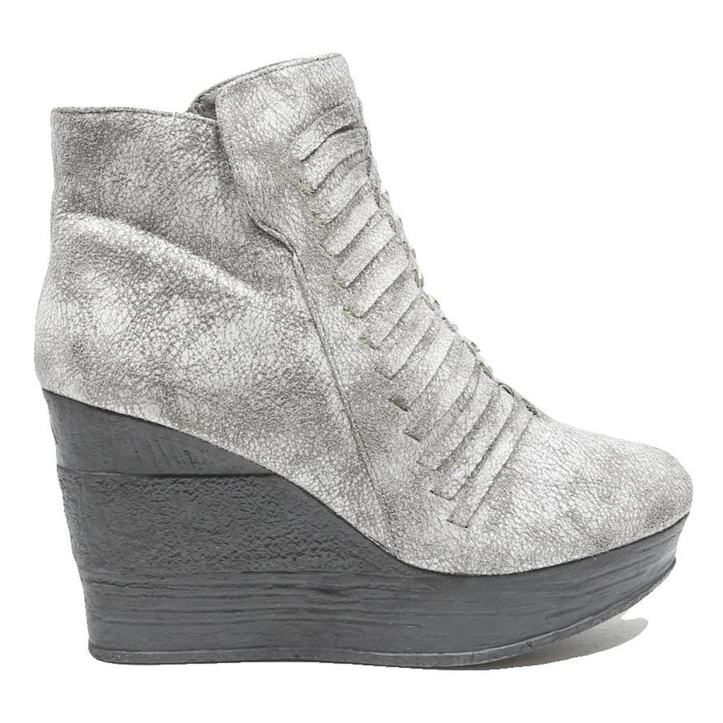 SLICCA Womens Wedge Ankle Boots Silver Leather UK 7 Stylish Comfortable Footwear