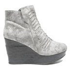 SLICCA Womens Wedge Ankle Boots Silver Leather UK 7 Stylish Comfortable Footwear