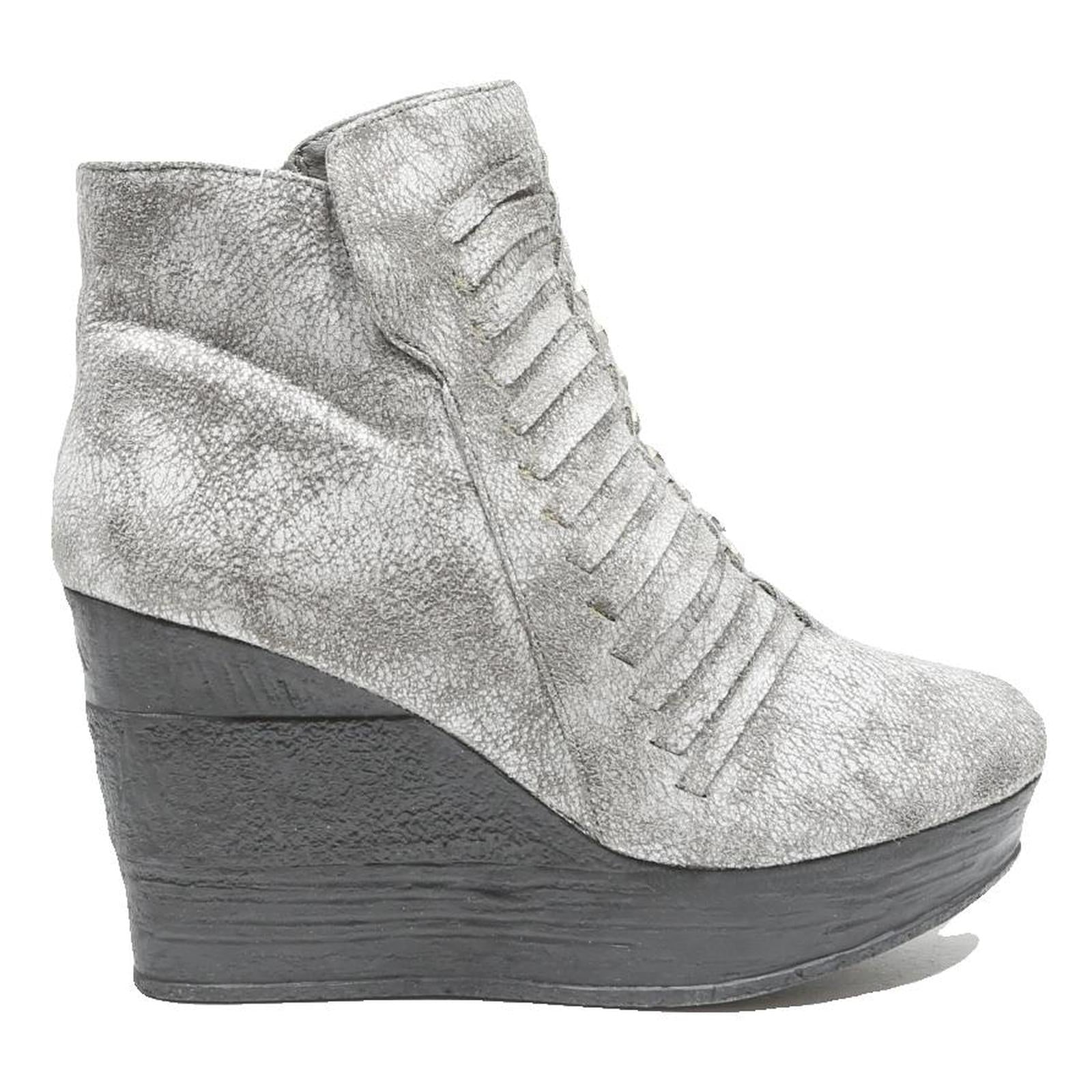 SLICCA Womens Wedge Ankle Boots Silver Leather UK 7 Stylish Comfortable Footwear
