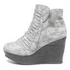 SLICCA Womens Wedge Ankle Boots Silver Leather UK 7 Stylish Comfortable Footwear