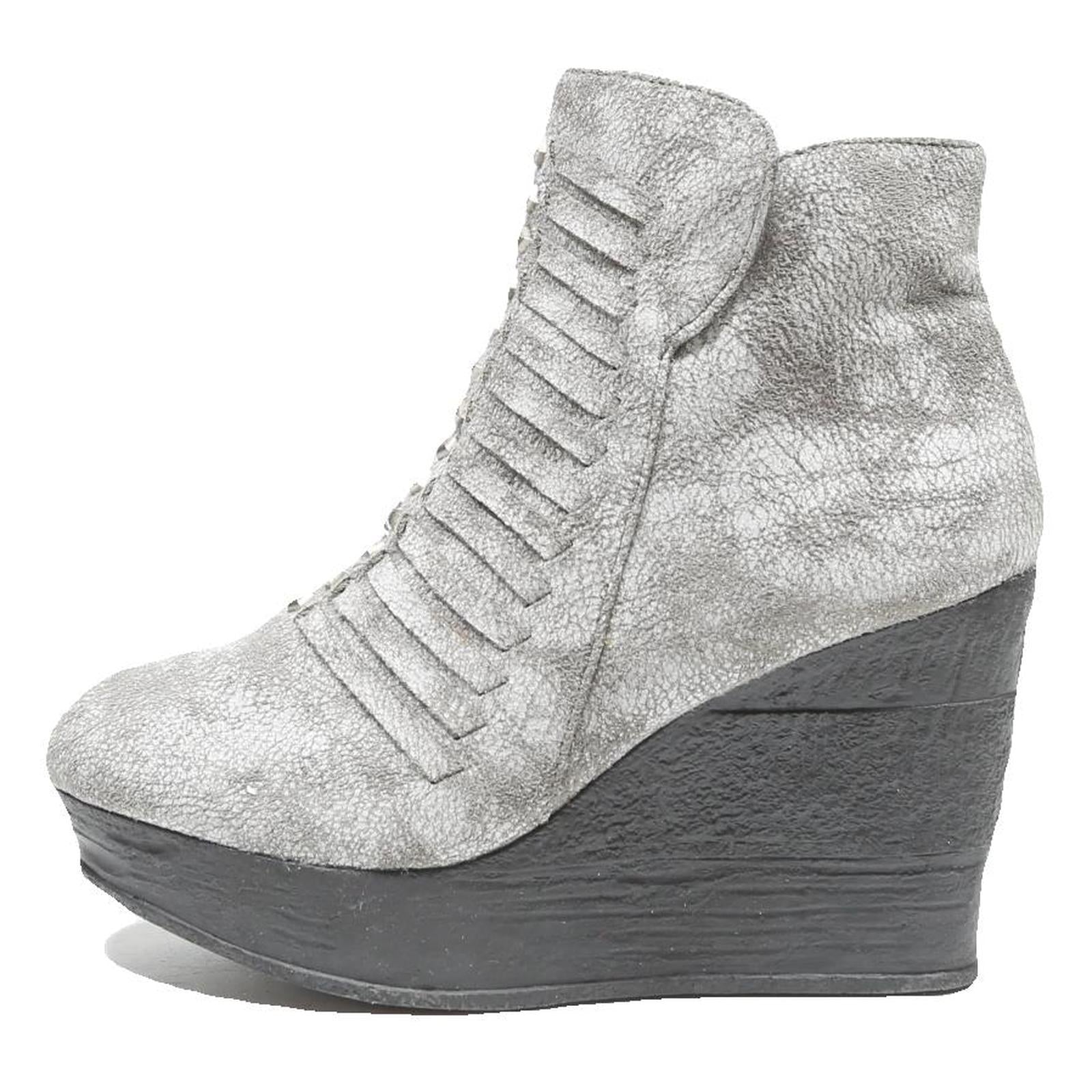 SLICCA Womens Wedge Ankle Boots Silver Leather UK 7 Stylish Comfortable Footwear