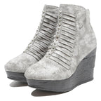 SLICCA Womens Wedge Ankle Boots Silver Leather UK 7 Stylish Comfortable Footwear