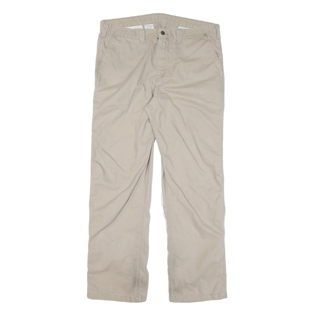 CARHARTT Mens Cotton Blend Beige Relaxed Straight Trousers W40 L34 Casual