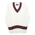 REDAY STEADY GO Womens White Navy & Red Patterned Jumper V-Neck Cable Knit S