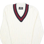 REDAY STEADY GO Womens White Navy & Red Patterned Jumper V-Neck Cable Knit S